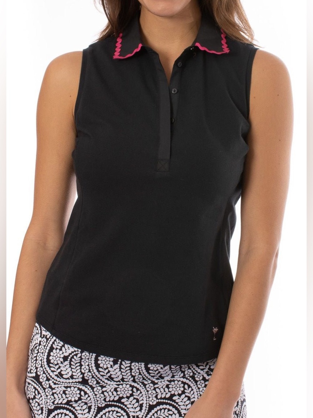 Golftini | Sleeveless Cotton Ric Rac Polo Top - Chic Athletic - Resort - Sporty